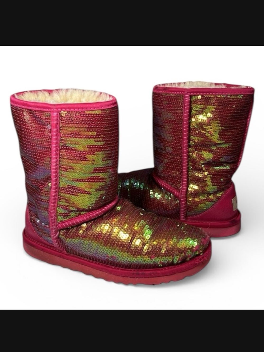 UGG Sparkles Classic Short Boots W 6 Roseclay Pink Shearling Sequins 1003154